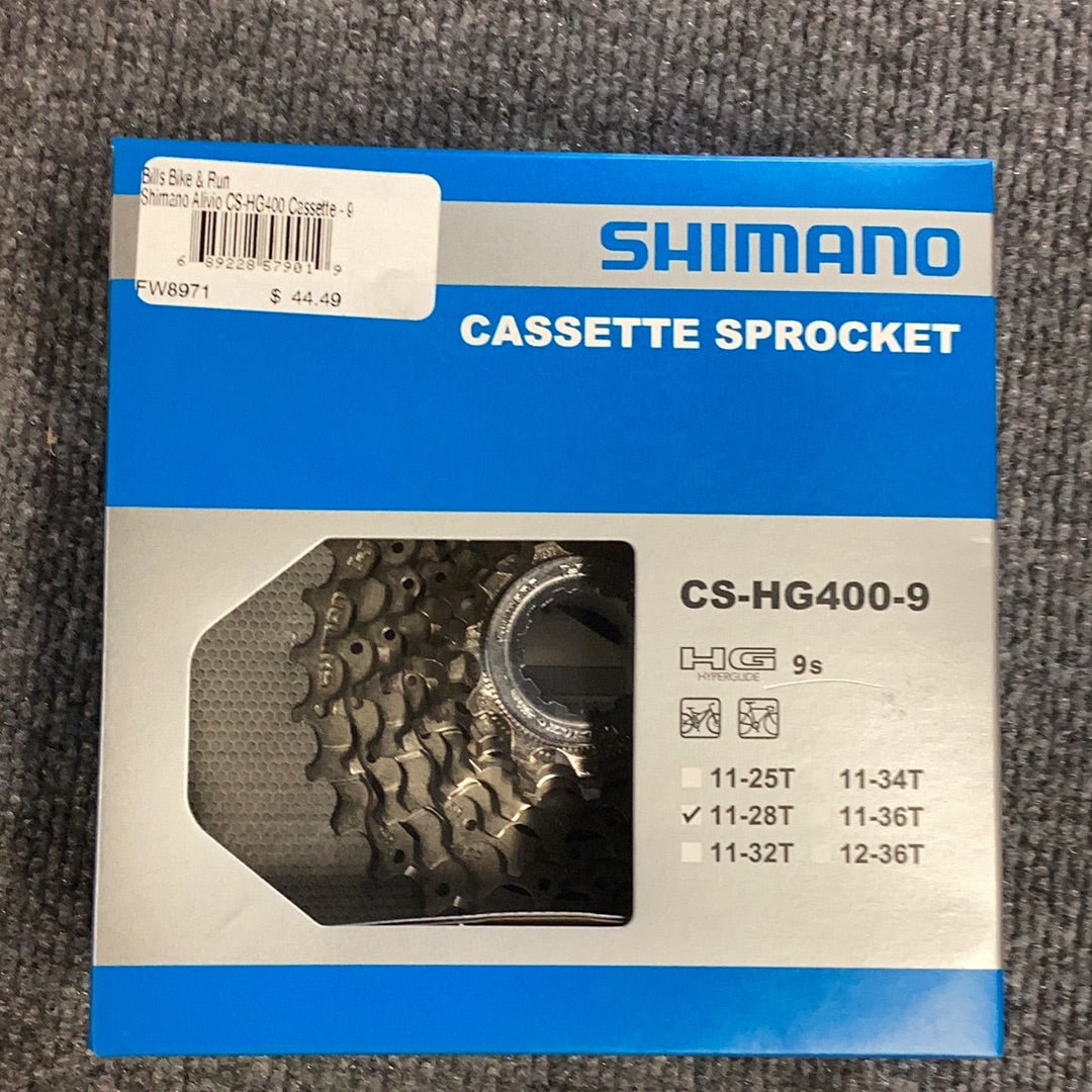 Shimano Alivio CS-HG400 Cassette - 9 Speed, 11-28t, Silver, Nickel Plated