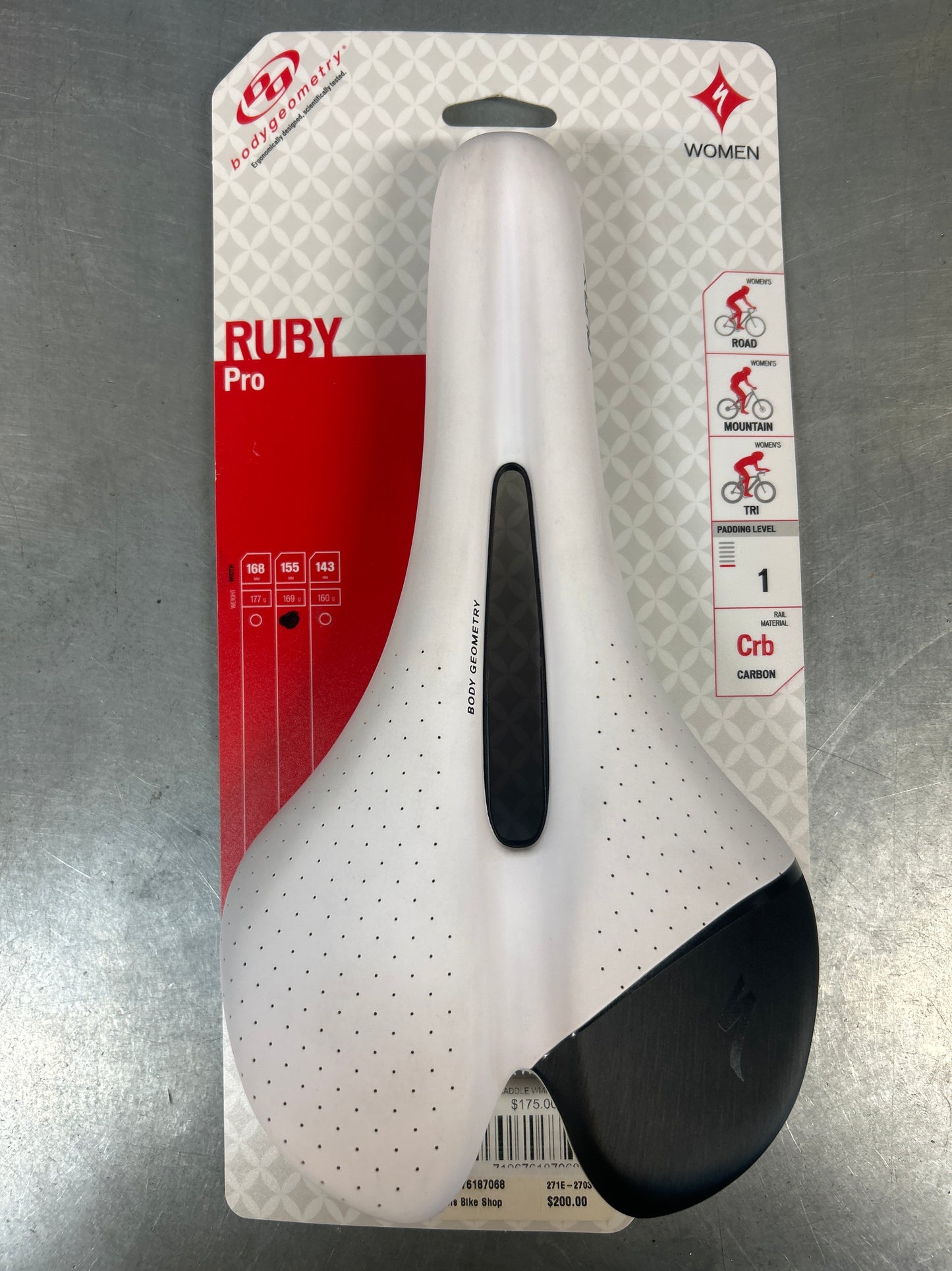 RUBY PRO SADDLE WMN White and Black 155mm (Carbon Rails)